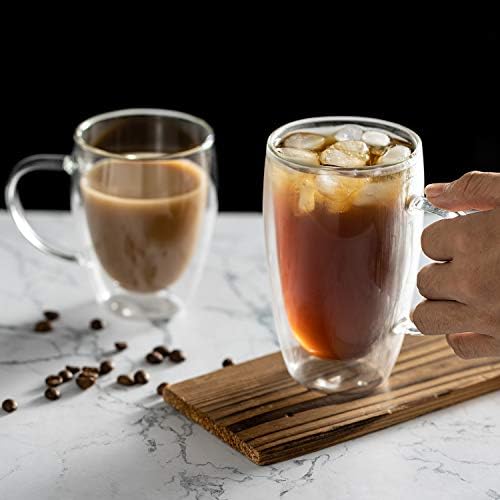 MEWAY 16oz/6 pack Coffee Mugs, Thickened Clear Glass Double Wall Cup with handle for Coffee, Tea, Latte, Cappuccino (16 oz，6) - Image 6