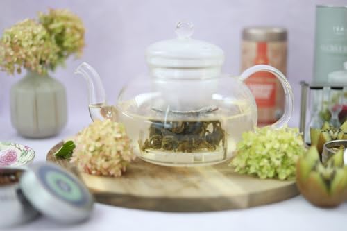 Teabloom Heatproof Glass Teapot Set with Removable Loose Tea Infuser (Standard Size: 32oz/946ml) and Four Borosilicate Glass Teacups (7oz/207ml) - Lead-free Complete Tea Set - Image 3