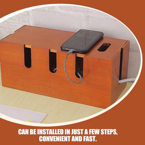 Wood Cable Management Organizer Box for Desk, Brown Cord Holder - Image 5