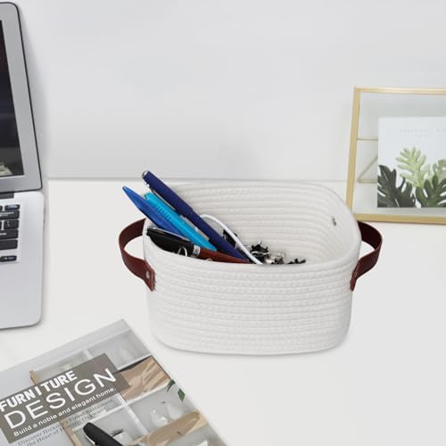 ABenkle Small Storage Basket, Mini Baskets with Handle, Cute Cotton Woven Baskets for Shelves, Boho Decorative Toy Storage Bin for Nursery, Spa, Empty Gift Basket - XS, White - Image 6