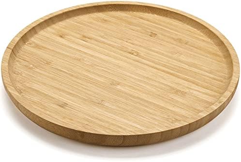 Round Bamboo Tray, Wood Serving Tray, Wooden Platter, Wood Charcuterie Board, Decorative Tray for Coffee Table,13.8 inch by XIMISISE