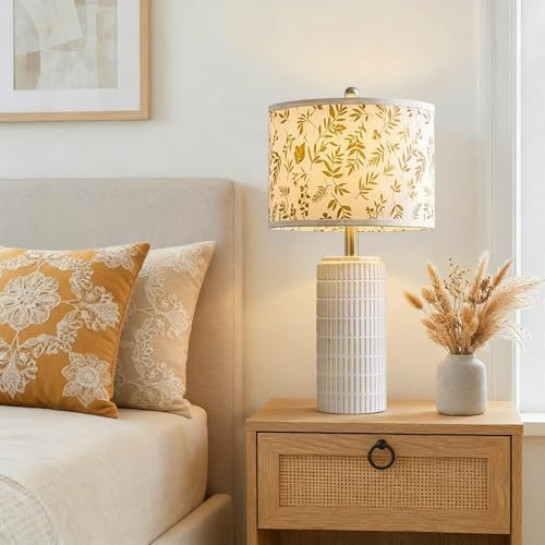 PoKat 23'' Dried Flowers Table Lamp for Bedroom Nightstands, Birthday Gifts for Women Mom, House Warming Gifts New Home Decor, Ceramic Lamp for Living Room Nursery, Modern Bedroom Lamp for Dresser - Image 3