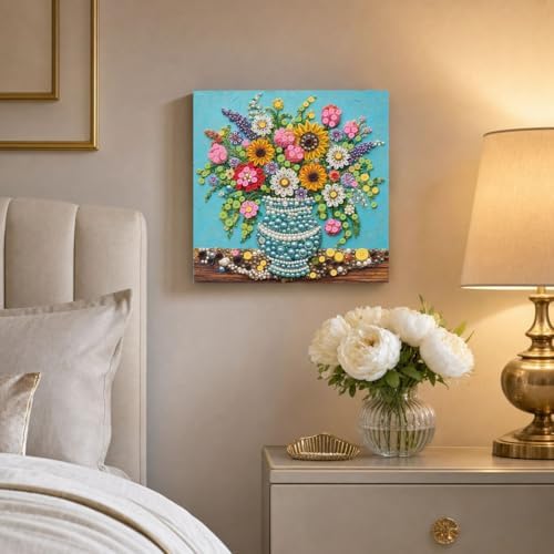 Framed Button Art Kit 11.8" DIY Mosaic Craft for Adults(Sunflower Blue Vase) - Image 4