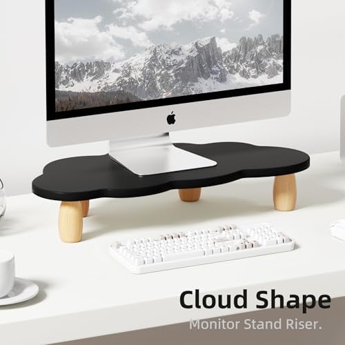 AFOOYO Monitor Stand Riser,Cloud Shape Wood Computer Monitor Stand, 16.5IN Monitor Stand Riser, Multi-Purpose Desktop Organizer Riser for Computer,Laptop,Printer,TV,Black - Image 2
