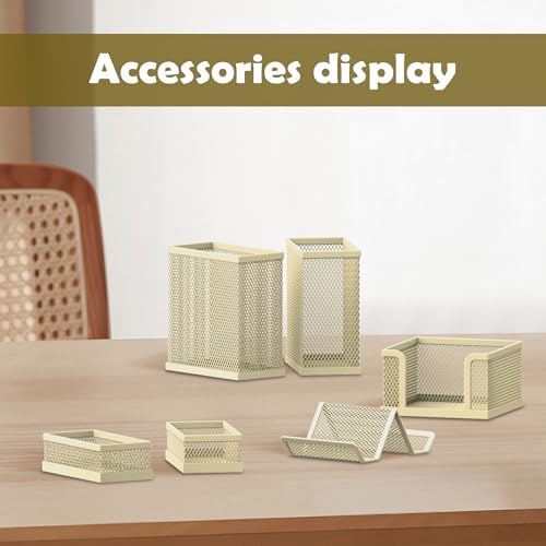 Pen Holder for Desk, 6-Piece Mesh Desk Organizer with Phone Holder, Gold - Image 2