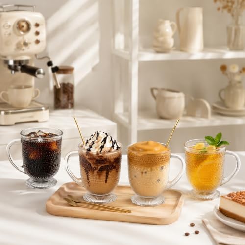 KEMORELA 16oz Hobnail Glass Coffee Mugs Set,Large Glass Mugs with Handle - Image 2