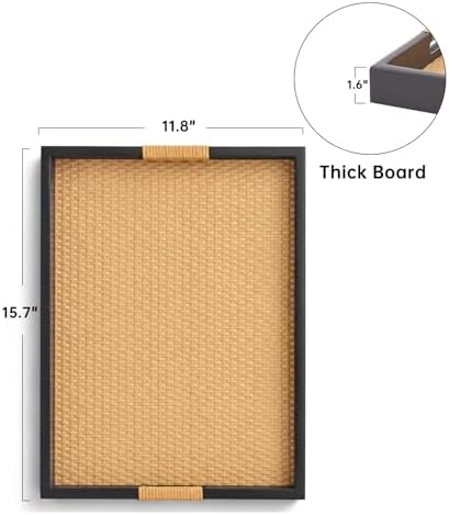 Wood Ottoman Tray, Rectangle Coffee Table Tray, Rattan Serving Tray - Image 5