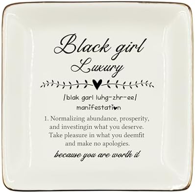 WODMIS Black Women Gifts Ceramic Jewelry Tray Dish, African American Gifts for Women, Black Woman Luxury Daily Affirmations Jewelry Plate Ring Trinket Dish by WODMIS