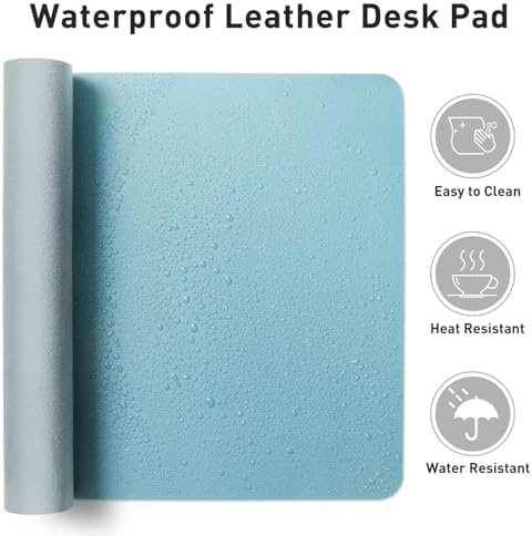 Aothia Faux Leather Desk Mat – Large Mouse Pad, Non-Slip PU Leather Blotter, Waterproof Writing Surface for Office and Home (Blue Topaz, 47.2" x 23.6") - Image 6