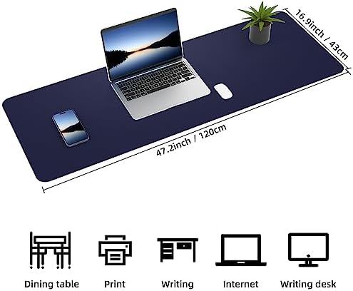 AFIING Leather Desk Pad Protector, Large Desk Mat with Natural Cork & PU Leather, Mouse Pad, Non-Slip, Waterproof Desk Writing Pad for Office and Home Blue - Image 3