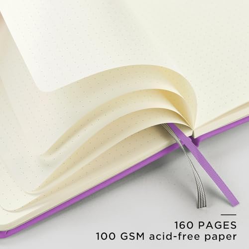 &And Per Se Dotted Journal Notebook, A5 Hardcover Leather Dotted Journal, 160 Pages 100gsm Thick Dot Grid Paper, 3 Sheets of Stickers Included - 5.7'' x 8'' (Violet) - Image 4