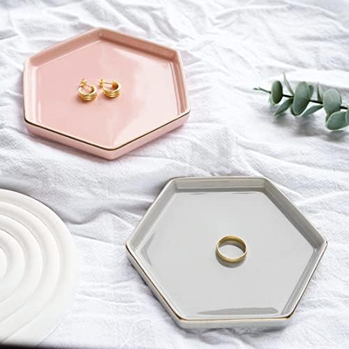 HANKOR 4.7 inch Ceramic Jewelry Dish Tray, Small Ring Holder Dish, Pink Catch All Trinket Tray for Keys Rings Earrings - Image 4