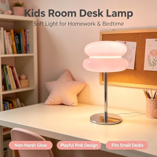 Table Lamp for Bedroom,Mid Century Modern Lamp for Nightstand, Dimmable Retro Egg Tart Bedside Small Lamps,Unique Home Mushroom Decor Aesthetic Cute Table Lamps nightstand lamp (Pink) - Image 5