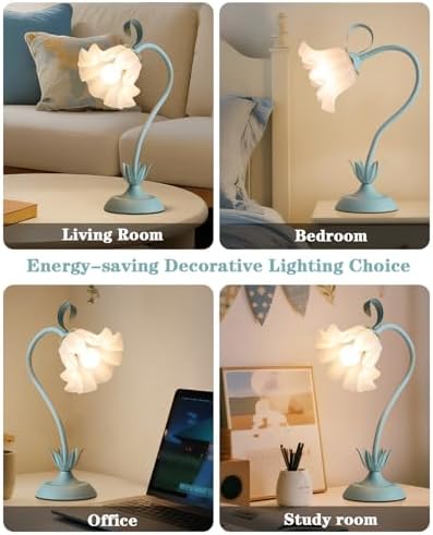 WERFOP Flower Table Lamp Cute Desk Lamp for Bedroom Home Decor (Blue) - Image 5