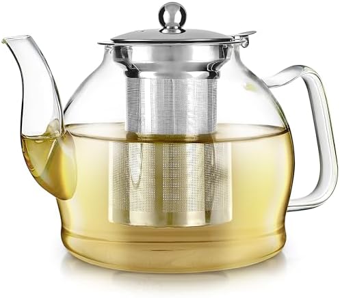 Teabloom Dublin Glass Teapot – Fine Borosilicate Glass – Stovetop and Microwave Safe – Removable Stainless Infuser – Ideal for Loose Leaf Tea – Large Capacity – 40 oz. / 1200 ml (4-5 Cups) by Teabloom
