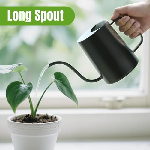 Small Watering Can for Indoor Plants, 34 oz Stainless Steel, Black - Image 3