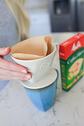 Simply Charmed Ceramic Pour Over Coffee Maker with 40 Count Melitta Filters - Elegant Single Serve Coffee Dripper for Rich Brewed Pour Over Coffee - Base Measures 4", Height 3" - Brews 8-16 oz - Image 3