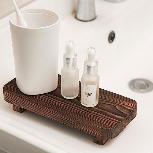 FLYIEE Wood Risers for Decor Display, Bathroom Counter Sink Decor, Dish Soap Tray Wood Tray for Kitchen Counter, Small Wooden Soap Stand, Wood Soap Pedestal, Soap Dispenser Stand Modern Farmhouse - Image 4