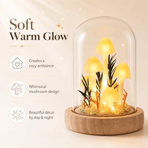 QUELIEN Mushroom Lamp,Mothers Day Mom Gifts for Mom,Light Up Mushroom in Glass Dome,Birthday Party Decorations,Ideal Birthday Gift,GirlfriendGift - Image 5