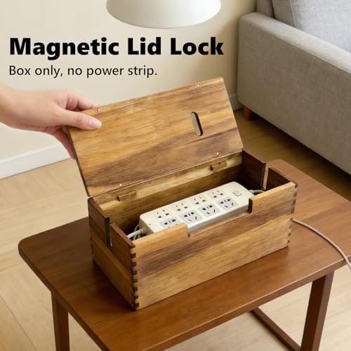 Acacia Wood Cable Management Box, Wooden Cord Hider Organizer for Power Strip, Desk/Floor/TV Wire Storage, Under Desk Cable Organizer for Home Office - Image 2