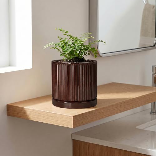 Ceramic Plant Pots, 6 Inch Pots for Plants, Round Planter, Brown - Image 3