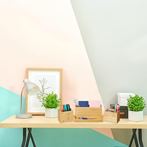 Relaxdays, Set of 4, Pen Holder, Tray, Desk Organiser for Office Utensils, Bamboo, Natural, 11.5 x 27 x 18 cm - Image 2