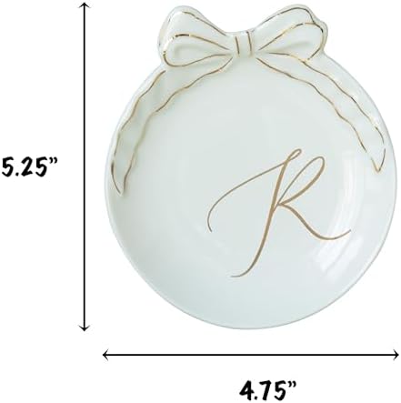 COLLECTIVE HOME Ceramic Jewelry Tray, Monogram Trinket Dish with Bow (R) - Image 3