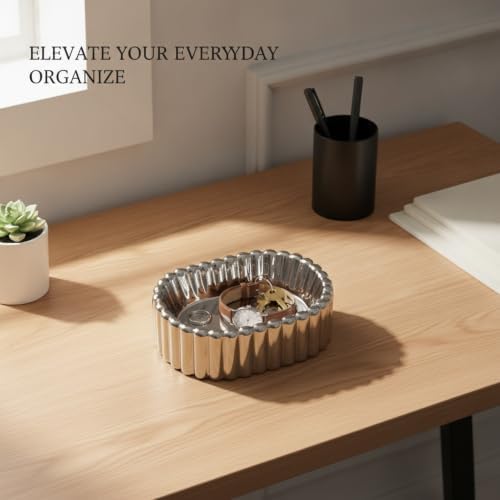 Modern Minimalist Glazed Porcelain Valet Tray, Decorative Catchall Dish for Rings and Keys, Compact Vanity Organizer, 7.9 x 5.1 x 3.3 Inches - Image 3