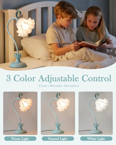 WERFOP Flower Table Lamp Cute Desk Lamp for Bedroom Home Decor (Blue) - Image 2