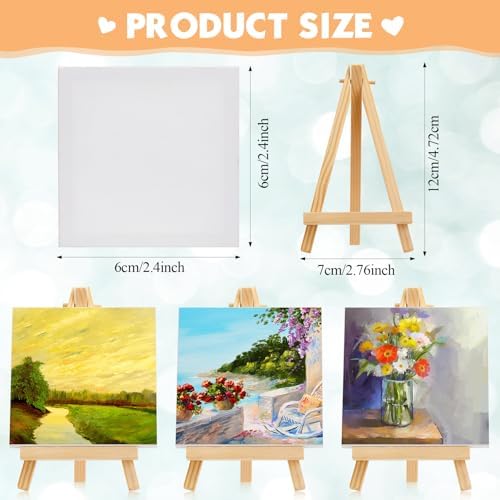 Mimorou 32 Pack Mini Canvas with Easel for Painting Wood, 2.4 x 2.4 Inch - Image 2