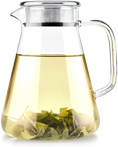 Teabloom One-Touch Tea Maker, 2-in-1 Teapot and Kettle with Stainless Steel Filter Lid for Loose Tea – Stain-Free Borosilicate Glass Teapot (40 Oz) – Tea Connoisseur's Choice by Teabloom