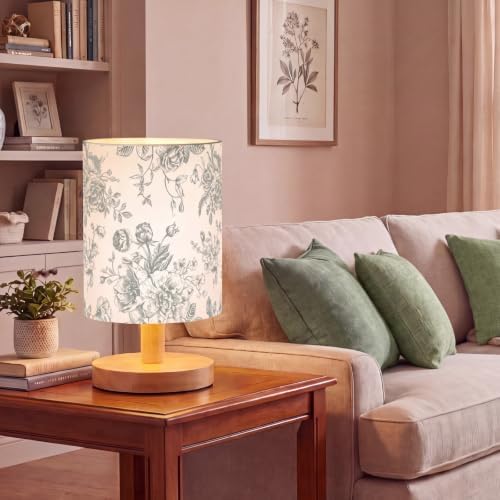 VIHOSE Green Floral Kids Table Lamp for Bedroom Kids Bedside Lamp with Linen Wooden Nightstand Cartoon Nursery Lampshade for Girls Boys Living Room - Image 6