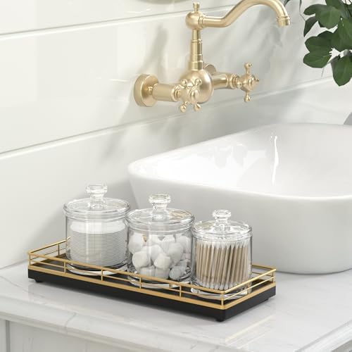 Wooden Decorative Tray, Oak 11.2" L Coffee Table Tray for Kitchen Countertop Soap Sponge Holder Candle Nightstand Table Centerpieces for Dining Room Decor Black Gold - Image 5