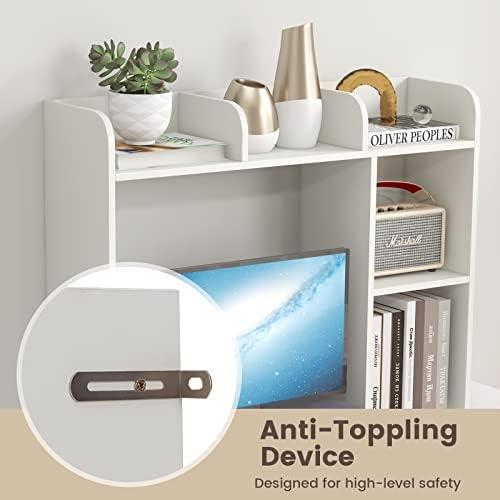 GIANTEX Desktop Bookshelf, Wood Desk Hutch Organizer for 27 Inch Computer Monitor, Countertop Storage Display Rack with 5 Shelves, Multipurpose Desktop Shelf Bookcase for Dorm Office Home, White - Image 5