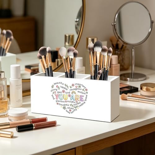Positive Affirmation Gifts for Women Pen Pencil Holder Organizer for Desk Decor, Inspirational You Are Words of Affirmation Gifts Wood Signs Makeup Brush Toothbrush Holder - Image 3