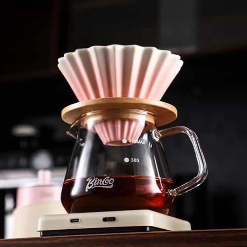 Bincoo 500ML Pour Over Coffee Maker Set with Filter Paper,Ceramic Coffee Dripper with Wood Stand Set for 1-2 Cups-Professional Brewing Tools for Pour Over & Drip for Home Office (Pink) - Image 7