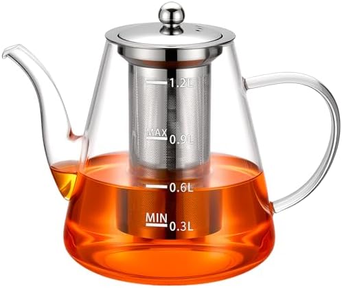 PARACITY 44oz Glass Teapot with Infuser, Stovetop Tea Pot with Scale, Clear by PARACITY