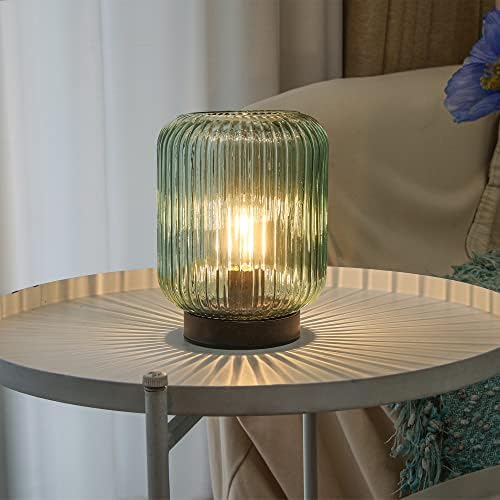 LUSHARBOR Battery Operated Lamp, Cordless Table Lamps for Home Decor, Battery Powered Nightlight with LED Bulb, Decorative Glass Beside Lamp for Bedroom Living Room-Green - Image 3
