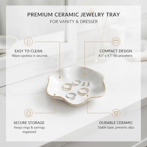 Small Ceramic Jewelry Tray for Rings and Earrings, Decorative Catchall Dish for Vanity, Nightstand, or Dresser Top - Image 5