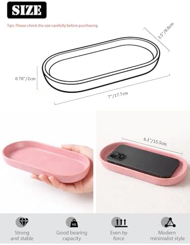 Matte Pink Ceramic Bathroom Tray, Aesthetic Vanity Organizer Dish - Image 2