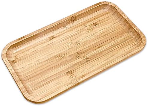 Bam&Boo Bamboo Serving Tray Natural Minimalist Rectangular (11.3” x 6.2" x 0.8") Coffee, Tea, Food, Drinks, Storage, Decor for Home, Kitchen, Bathroom by BamBoo