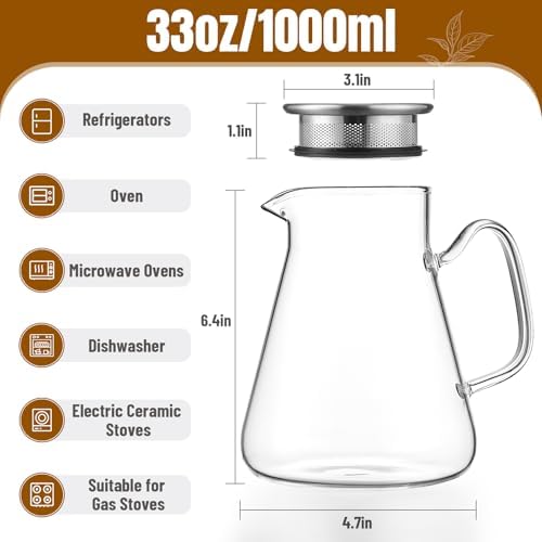 Baalaka Glass Teapot with Infuser, Stovetop Glass Tea Kettle, 33oz/1000ml - Image 4