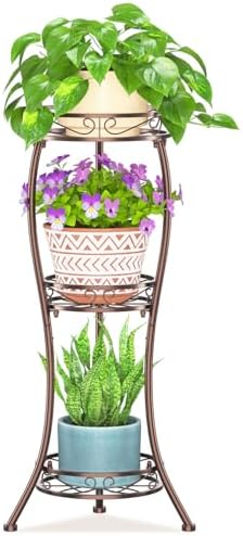 LASZOLA 3 Tiers Metal Corner Plant Flower Stand Tall Indoor Outdoor, Bronze by LASZOLA