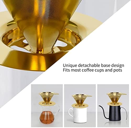LHS Pour Over Coffee Dripper Reusable Coffee Filter Paperless Coffee Filter Stainless Steel Pour Over Coffee Maker Cone Coffee Dripper for 1-2 Cup,Gold - Image 5
