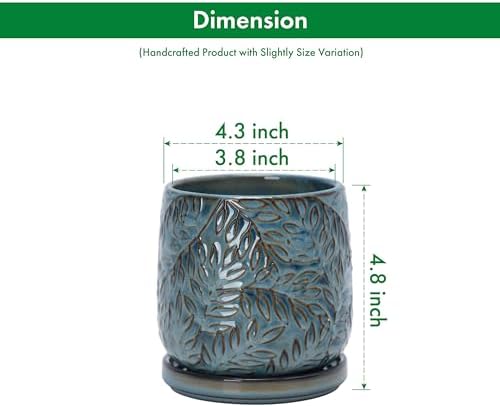 D'vine Dev Embossed Leaves Ceramic Planter, 4 in, Ocean Teal, 27-A-Z-8 - Image 3