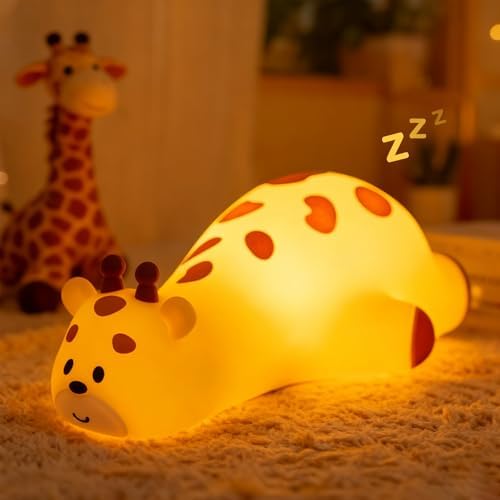 Kawaii Giraffe Lamp Silicone Night Light, Tap Control Squishy Baby Lights for Nursery, 3 Levels Dimmable Rechargeable LED Bedside Lamp with Timer, Giraffe Gifts for Toddler, Bedroom, Toy by Gemmac