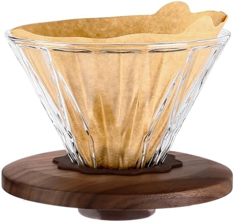 Glass Coffee Dripper with 100 pcs of Size 02 Paper Filter, Borosilicate Glass & Walnut Collar, Pour Over Coffee Maker, 1-3 Cups, Clear - Image 2
