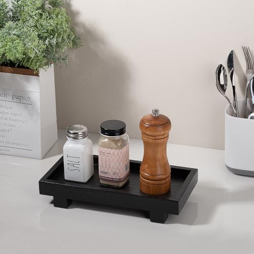 Bathroom Counter Tray Wooden Riser Display Kitchen Soap Holder, Black - Image 4