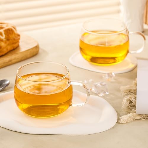 Glass Tea Cups Set of 2, Clear Borosilicate Glass Teacups with Handle for Tealover, Dishwasher & Microwave Safe Large Coffee Mugs for Espresso Cappuccino Latte Juice, 12OZ/360ML - Image 6