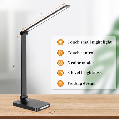 LED Desk Lamp with USB Ports,Touch Desk Lamps for Home Office with 5 Modes - Image 3